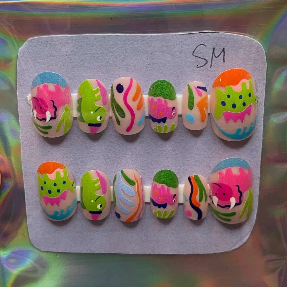 Press on nails Colorful dinosaur party Small (5 for $20)